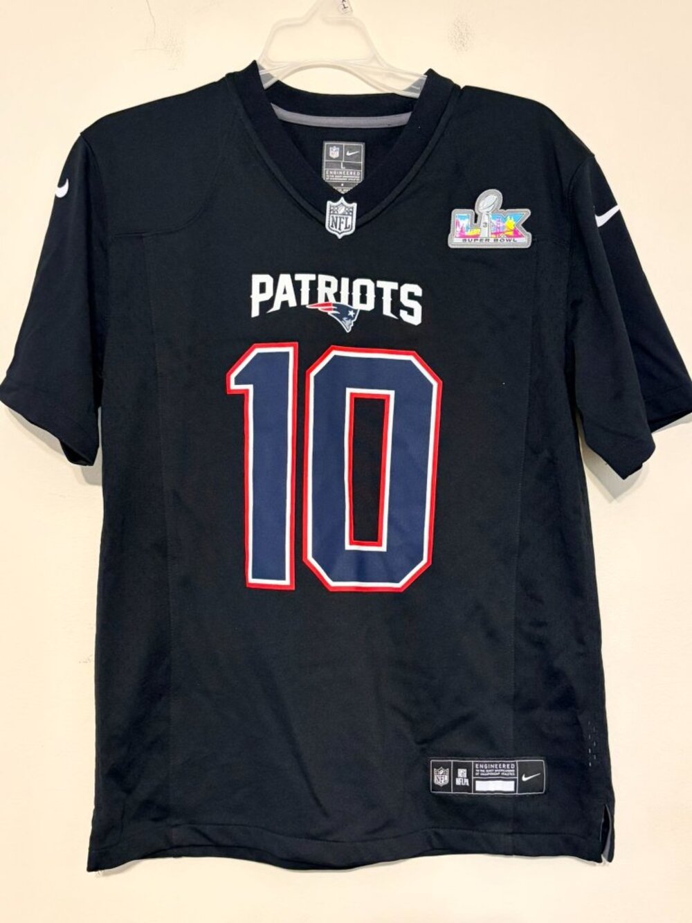 Youth Drake Maye New England Patriots Nike Super Bowl LX Carbon Black Sz Large